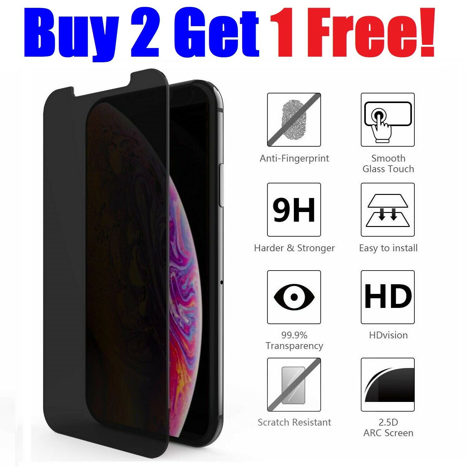 For Iphone 11 X Xs Xr Xs Max 8 Privacy Anti Spy Tempered Glass Screen Protector