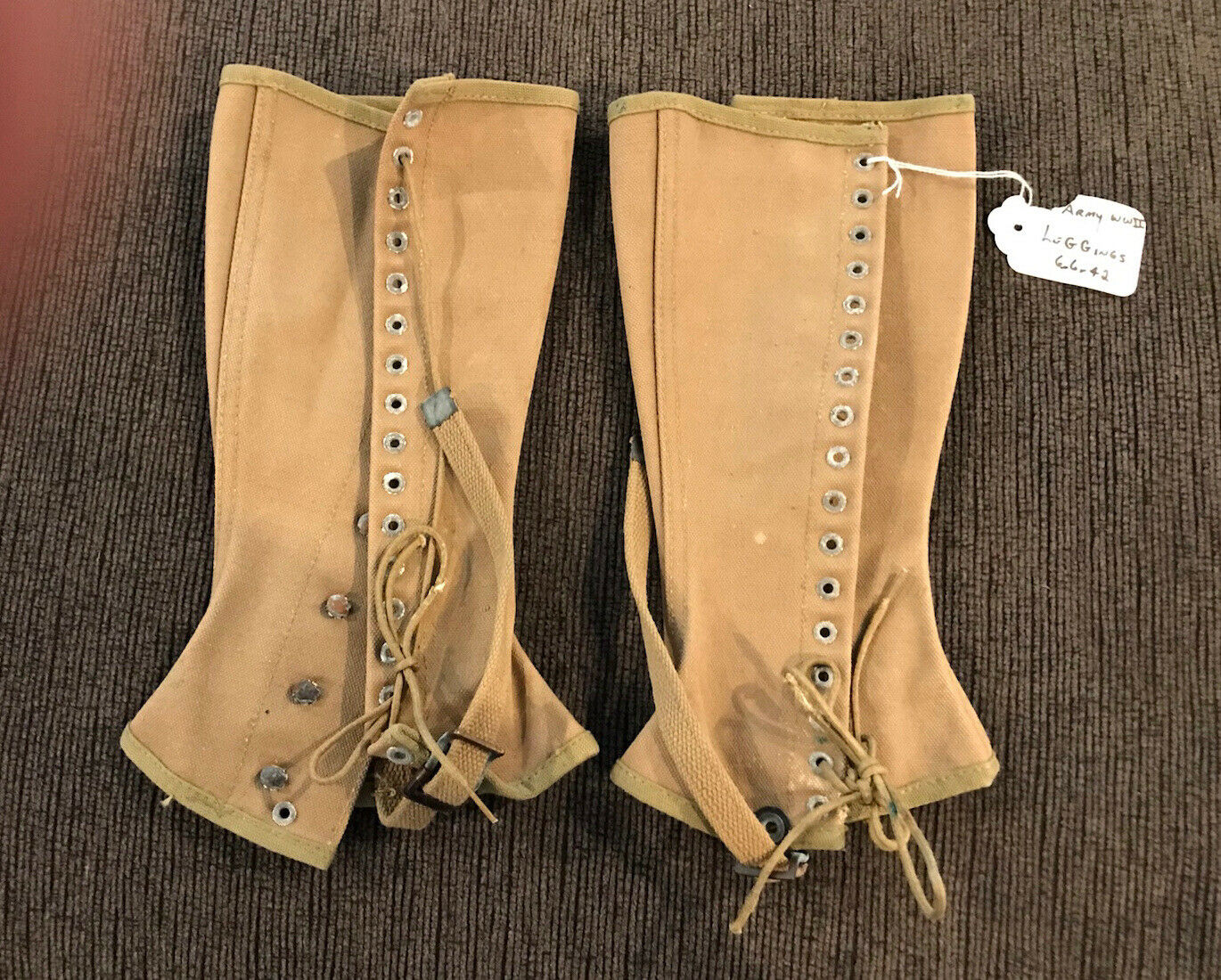 Old 1942 Tan Canvas  Army Boot Spats Gaiters Legging Set Ww2