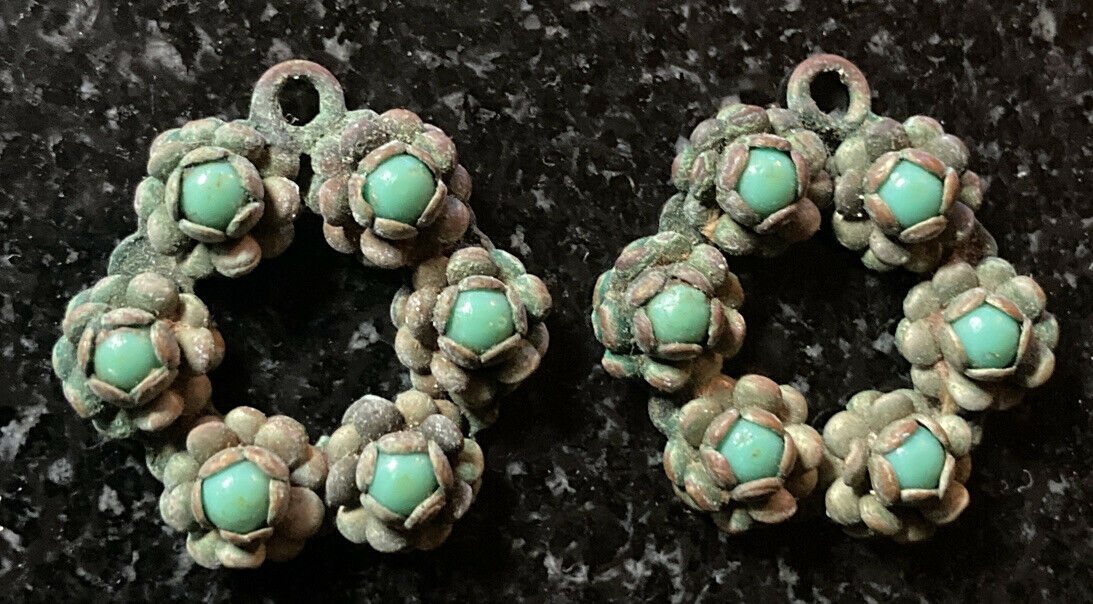 Antique 1920s? Mexico Marked Dangle Earrings Turquoise Cooper? Art Estate